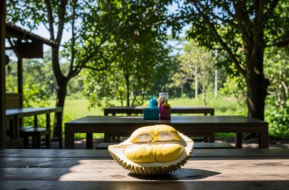Foto yang diabadikan pada 27 Juli 2025 ini menunjukkan durian Yuyem di sebuah warung yang berlokasi di Kecamatan Mijen, Kota Semarang, Provinsi Jawa Tengah. (Sumber: Istimewa)