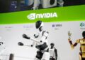 Foto yang diabadikan pada 17 Juli 2025 ini menunjukkan robot-robot di stan Nvidia dalam Pameran Rantai Pasokan Internasional China (China International Supply Chain Expo/CISCE) ketiga di Beijing, ibu kota China. (Xinhua/Ding Hongfa)