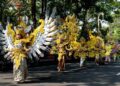 Para penampil berpartisipasi dalam Peed Aya, parade pembuka Pesta Kesenian Bali (Bali Arts Festival) 2025, di Denpasar, Provinsi Bali, pada 21 Juni 2025. (Xinhua/Dicky Bisinglasi)