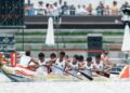 Tim Indonesia beraksi dalam final perlombaan perahu naga nomor pursuit 2.000 meter terbuka 8 pendayung terbuka dalam ajang World Games 2025 di Chengdu, Provinsi Sichuan, China barat daya, pada 9 Agustus 2025. (Xinhua/Li Jianan)